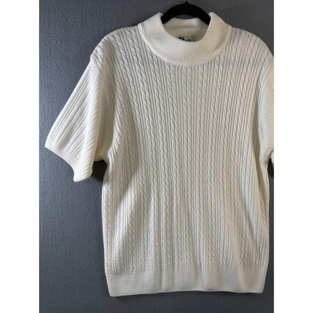 Crystal Kobe Sweater Women Size 2X White Short Sleeve High Neck Knit Casual - Picture 6 of 16